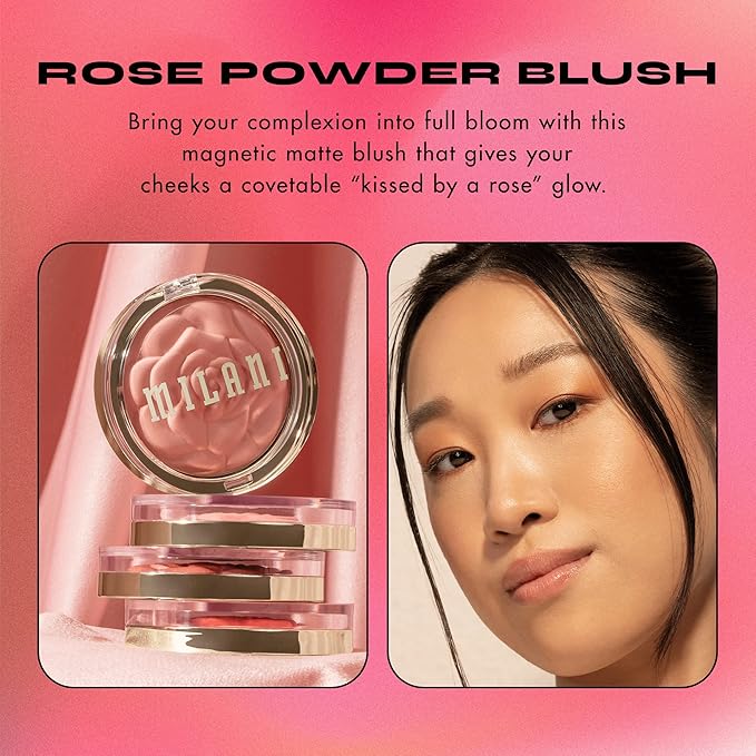 Milani Rose Blush, Powder Blush for Cheeks, Cruelty Free Makeup - Shape, Contour & Highlight Face for a Natural Matte Finish -Wild Rose