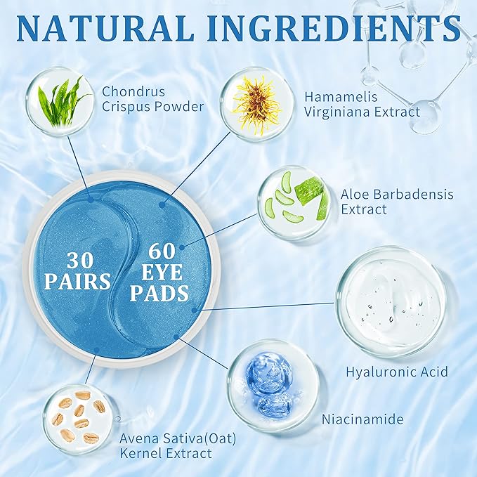 Under Eye Patches, Hyaluronic Acid Eye Mask, Collagen Eye Pads for Dark Circles, Eye Bags, Puffiness, Diminish Fine Lines and Wrinkles, Moisturize and Tighten Eye Skin for Men and Women