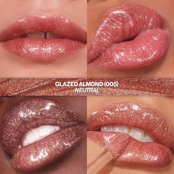 REVLON Super Lustrous Glimmer Gloss, Non-Sticky Lip Gloss, High-Shine Finish, Plant-Based Glitter, 005 Glazed Almond, 0.13 fl oz