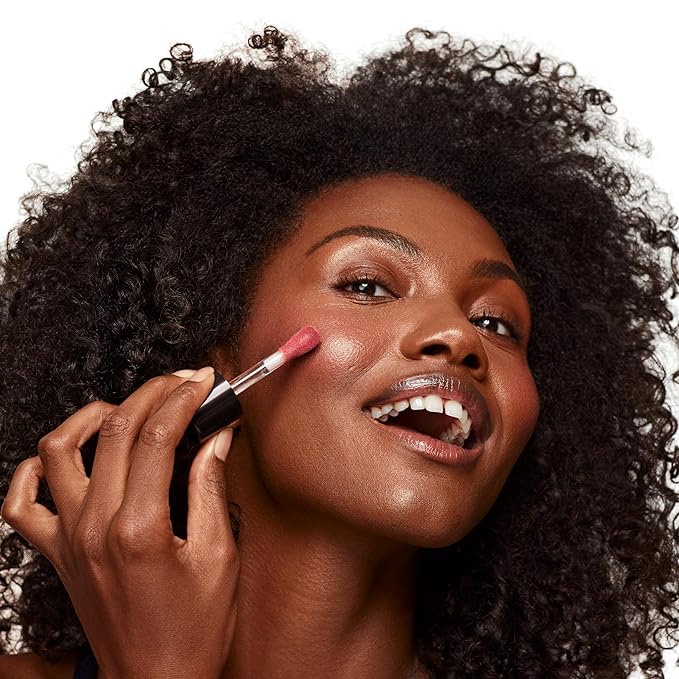 Saie Dew Blush - Lightweight Liquid Blush with a Blendable + Buildable Cream Finish - Dewy Cheek Tint with Doe Foot Wand Makeup Applicator - Warm Dusty Rose - Cutie (.40 oz)