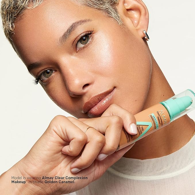 Almay Clear Complexion Acne Foundation Makeup with Salicylic Acid - Lightweight, Medium Coverage, Hypoallergenic, Fragrance-Free, for Sensitive Skin, 400 Neutral, 1 fl oz.