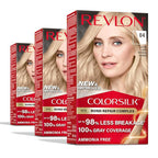 Revlon ColorSilk with Bond Repair Complex, Blonde Permanent Hair Color, 100% Gray Coverage, Ammonia Free Hair Dye, Vegan Keratin, 04 Ultra Light Natural Blonde (Pack of 3)