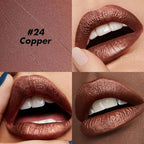 FOCALLURE Ultra Chic Metallic Lipstick,Rich Vitamin E Lip Crayon,Lightweight Shinning Color without Drying or Fading,Long Lasting Lips Makeup,#24 Copper