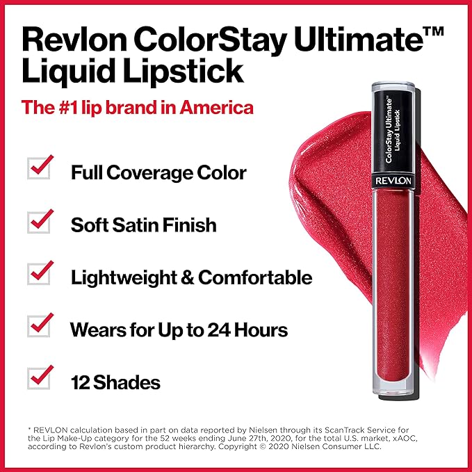 Revlon ColorStay Ultimate Liquid Lipstick, Longwear Rich Lip Colors, Wears for Up to 24 Hours, Satin Finish, 035 Iconic Iris, 0.1 fl oz