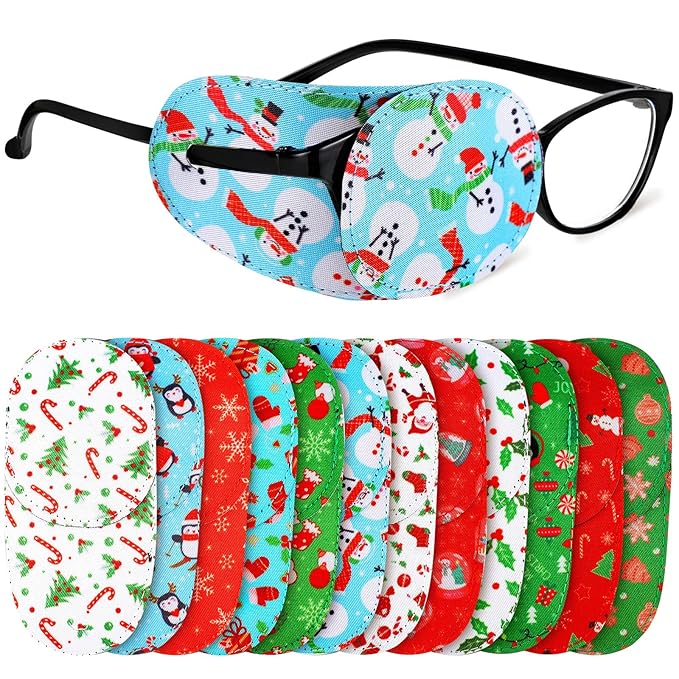 Newcotte 12 Pcs Eye Patch for Kids Girls Boys Reusable Eye Patch for Glasses over the Lens Colorful Eye Patch Toddler Eye Patch Adorable Kids Eye Patches Assorted Eye Patch Cover (Snowman)