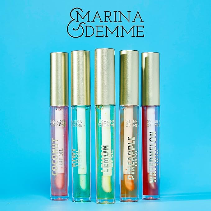 Marina and Demme 5 Piece Lip Oil Collection: Set of 5 Vibrant Lip Glosses in Travel-Friendly Tubes (2.5ml Each) for Luxurious Lip Care, Lip Oil Collection