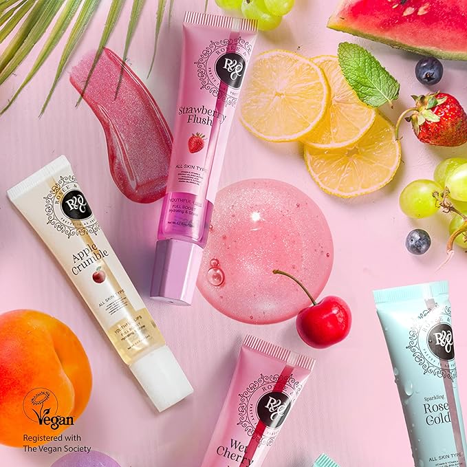 Rosee Lip Gloss Vegan & Cruelty Free Treatment, Professional Make up, Long Lasting Glossy with Shea Butter, Moisturize, Protect & Smooth, High Shine, Non-Sticky (f. Sparkling Rose Gold, 0.5)