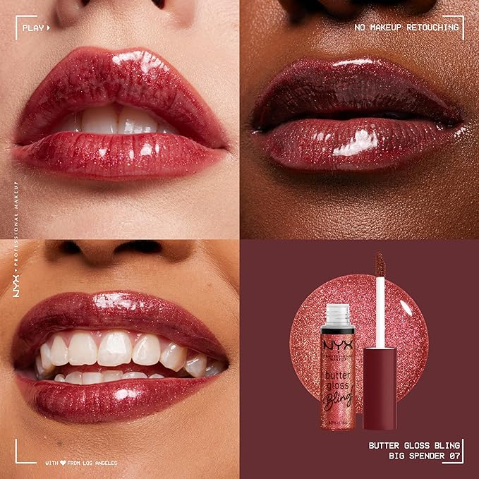 NYX PROFESSIONAL MAKEUP Butter Gloss Bling Lip Gloss, Non Sticky and Shiny Vegan Lip Makeup - Big Spender