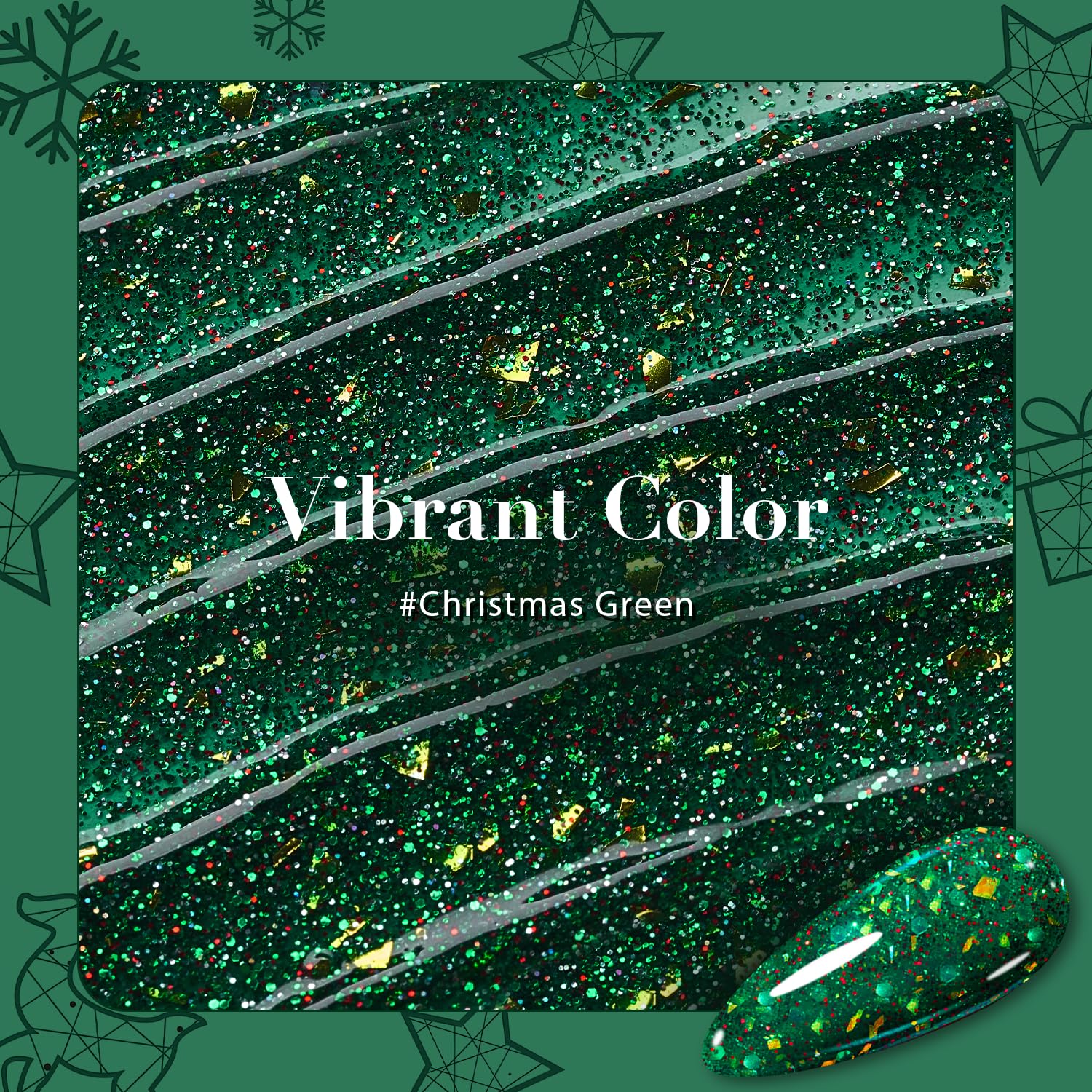 AZUREBEAUTY Christmas Nail Polish Quick Dry Green Glitter Nail Polish Natural Shine Nail Lacquer Salon-Quality for Women Girl Gift Set 1Pcs 0.34 fl oz