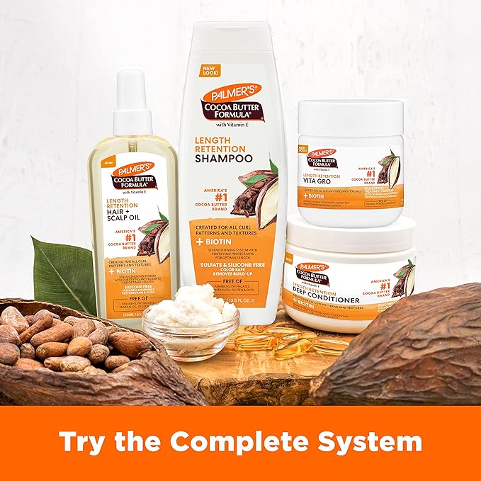 Palmer's Cocoa Butter & Biotin Length Retention Deep Conditioner, Strengthen, Nourish and Restore Elasticity and Shine, Suitable for All Curly Hair Patterns 8.5 Ounce