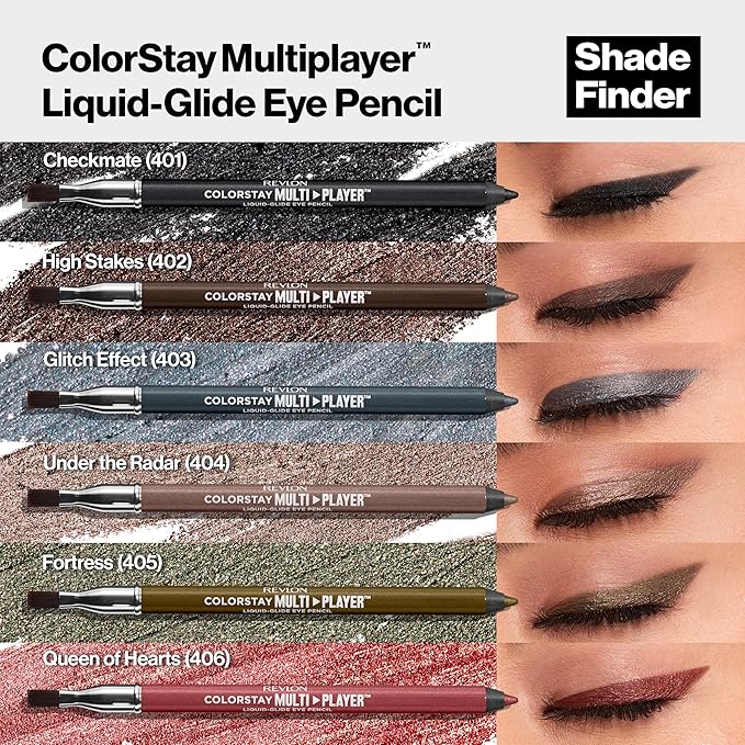REVLON ColorStay Multiplayer Liquid-Glide Eye Pencil, Multi-Use Makeup With Blending Brush, Blends Then Sets, Creamy Texture, Waterproof, Smudge-proof, Longwearing, 403 Glitch Effect, 0.03 Oz
