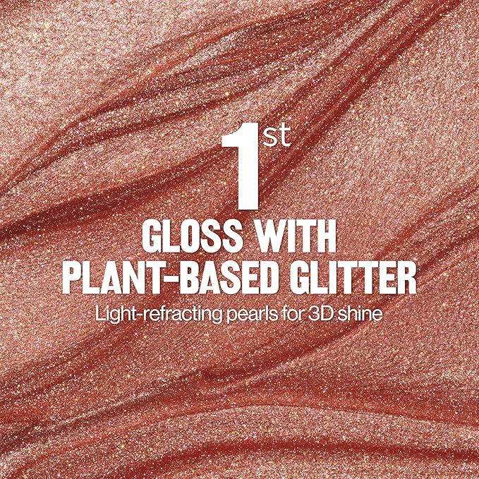 REVLON Super Lustrous Glimmer Gloss, Non-Sticky Lip Gloss, High-Shine Finish, Plant-Based Glitter, 004 Happy Hour, 0.13 fl oz